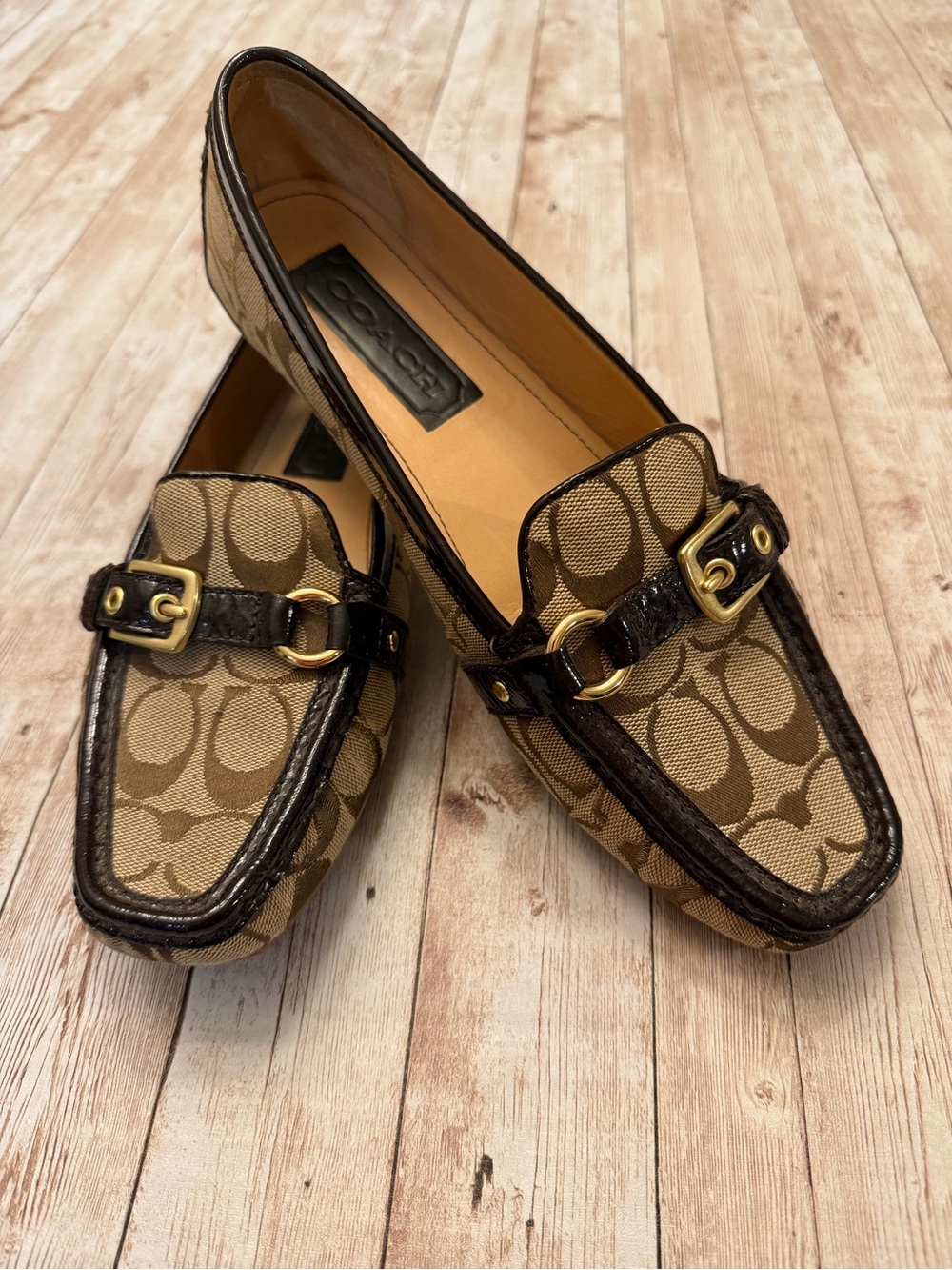 Coach Stacie Signature Jacquard Loafers with Buckle - Size 10